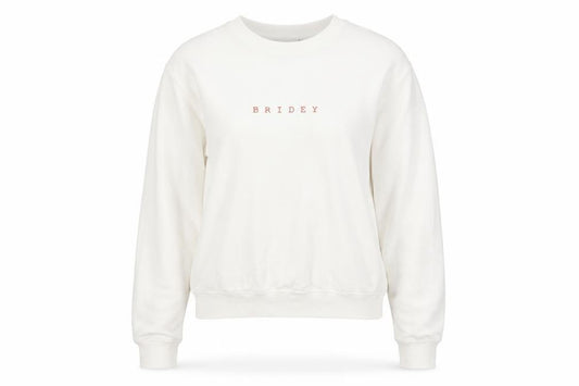 Front view of Six Stories Women’s Ivory S Bridey Wedding Crew Neck Pullover Sweatshirt