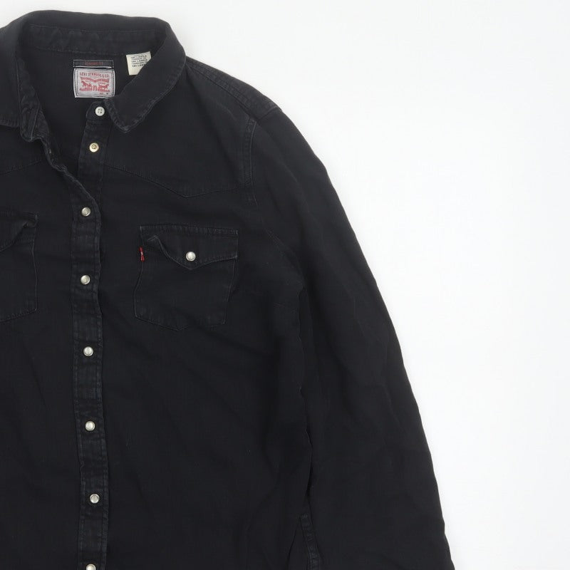 Levi's Women Black M Classic Fit Western Denim Button-Up Shirt
