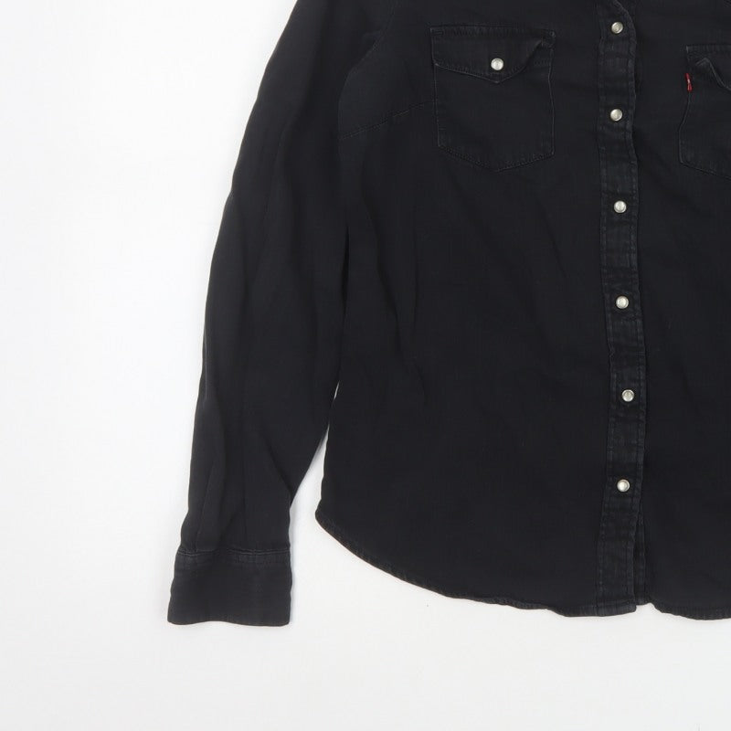 Levi's Women Black M Classic Fit Western Denim Button-Up Shirt