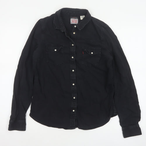 Levi's Women Black M Classic Fit Western Denim Button-Up Shirt