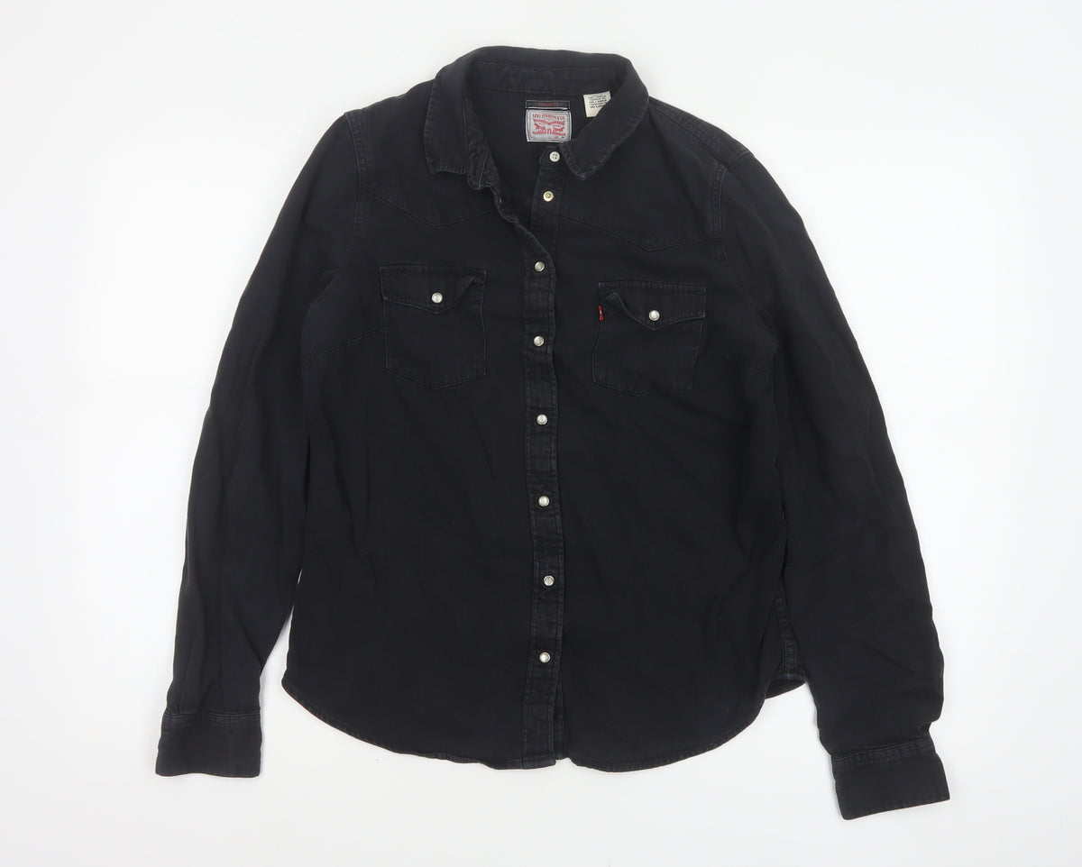 Levi's Women Black M Classic Fit Western Denim Button-Up Shirt