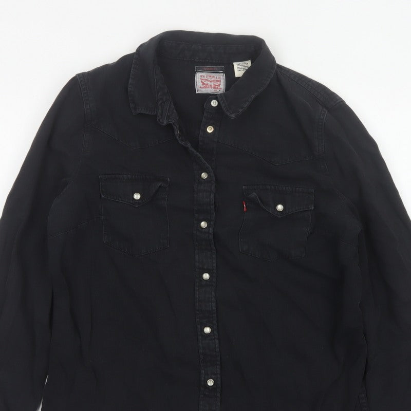 Levi's Women Black M Classic Fit Western Denim Button-Up Shirt