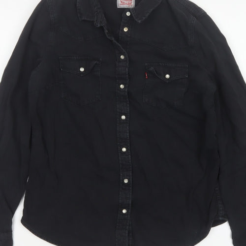 Levi's Women Black M Classic Fit Western Denim Button-Up Shirt