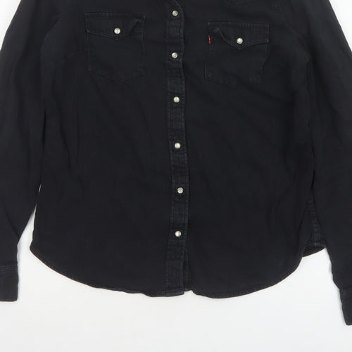Levi's Women Black M Classic Fit Western Denim Button-Up Shirt