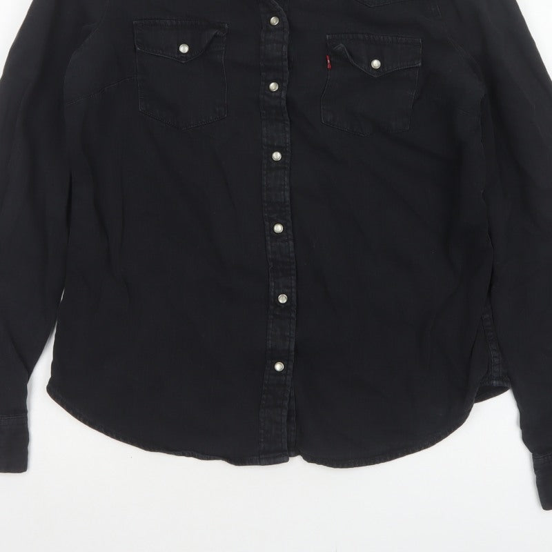 Levi's Women Black M Classic Fit Western Denim Button-Up Shirt