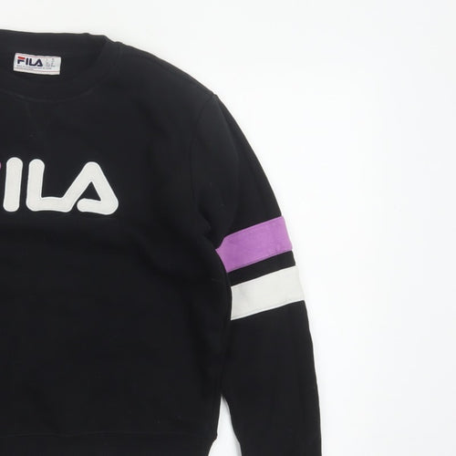 Fila Women’s Black M Pullover Sweatshirt Purple White Logo Crew Neck