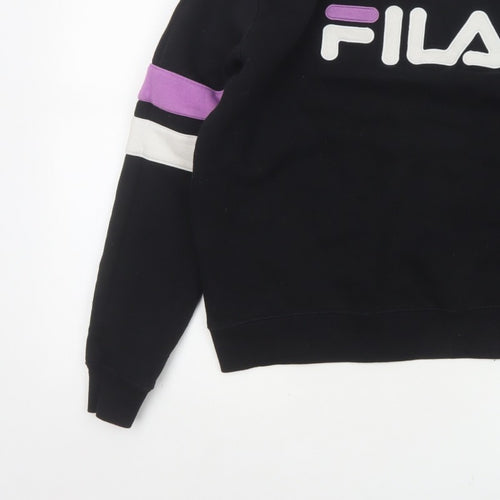 Fila Women’s Black M Pullover Sweatshirt Purple White Logo Crew Neck