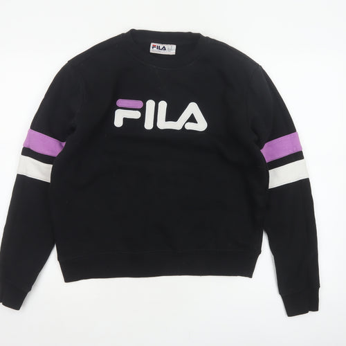 Fila Women’s Black M Pullover Sweatshirt Purple White Logo Crew Neck