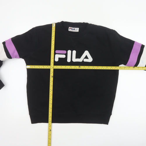 Fila Women’s Black M Pullover Sweatshirt Purple White Logo Crew Neck