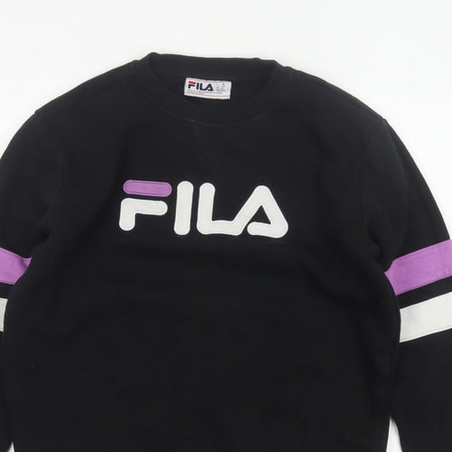 Fila Women’s Black M Pullover Sweatshirt Purple White Logo Crew Neck