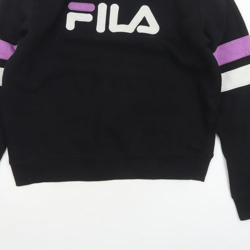 Fila Women’s Black M Pullover Sweatshirt Purple White Logo Crew Neck