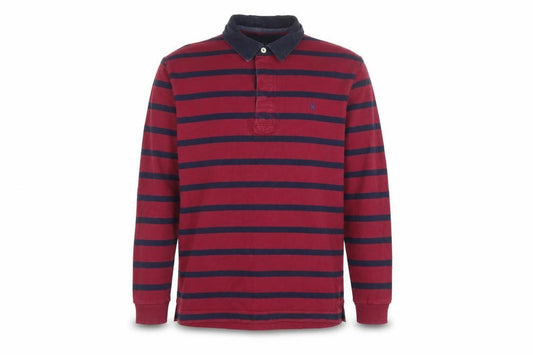 Joules Men’s Red Navy Striped Long Sleeve Rugby Polo Shirt XL