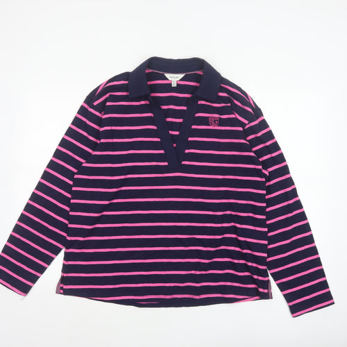 Joules Women Blue Pink Striped Long Sleeve Jersey Polo Top UK 12