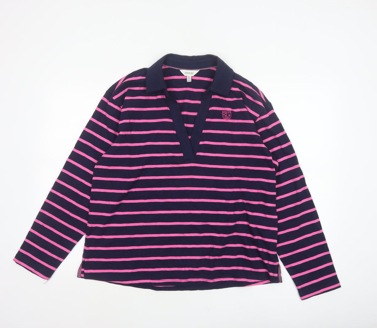 Joules Women Blue Pink Striped Long Sleeve Jersey Polo Top UK 12
