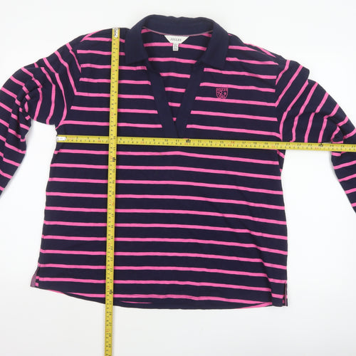 Joules Women Blue Pink Striped Long Sleeve Jersey Polo Top UK 12