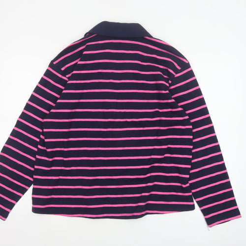 Joules Women Blue Pink Striped Long Sleeve Jersey Polo Top UK 12