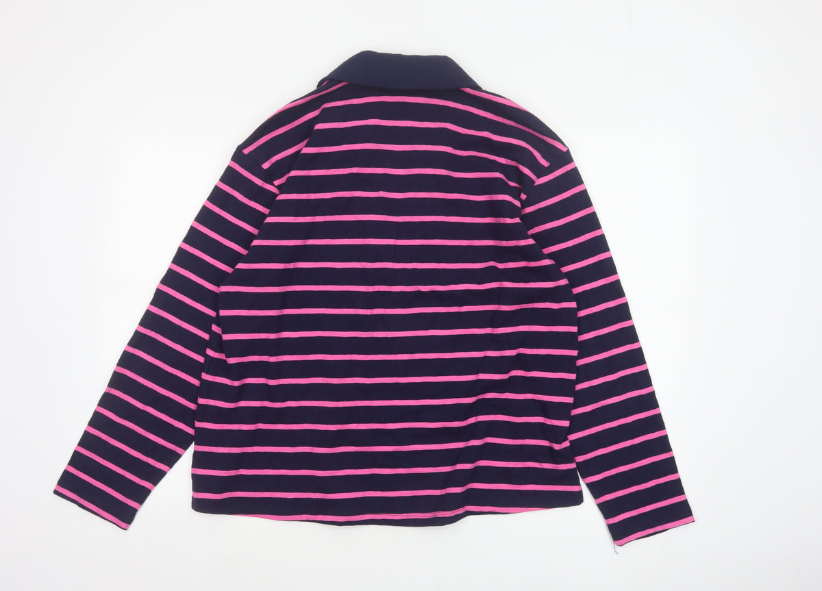 Joules Women Blue Pink Striped Long Sleeve Jersey Polo Top UK 12