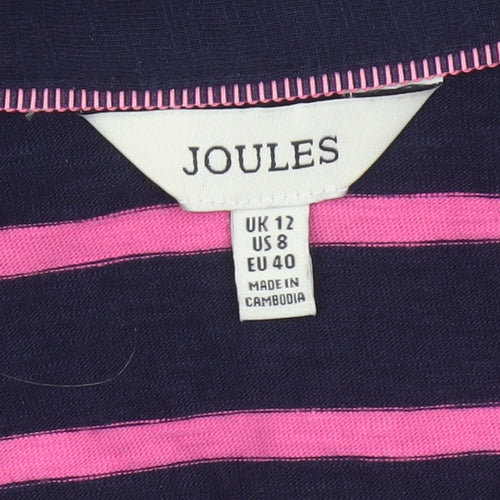 Joules Women Blue Pink Striped Long Sleeve Jersey Polo Top UK 12