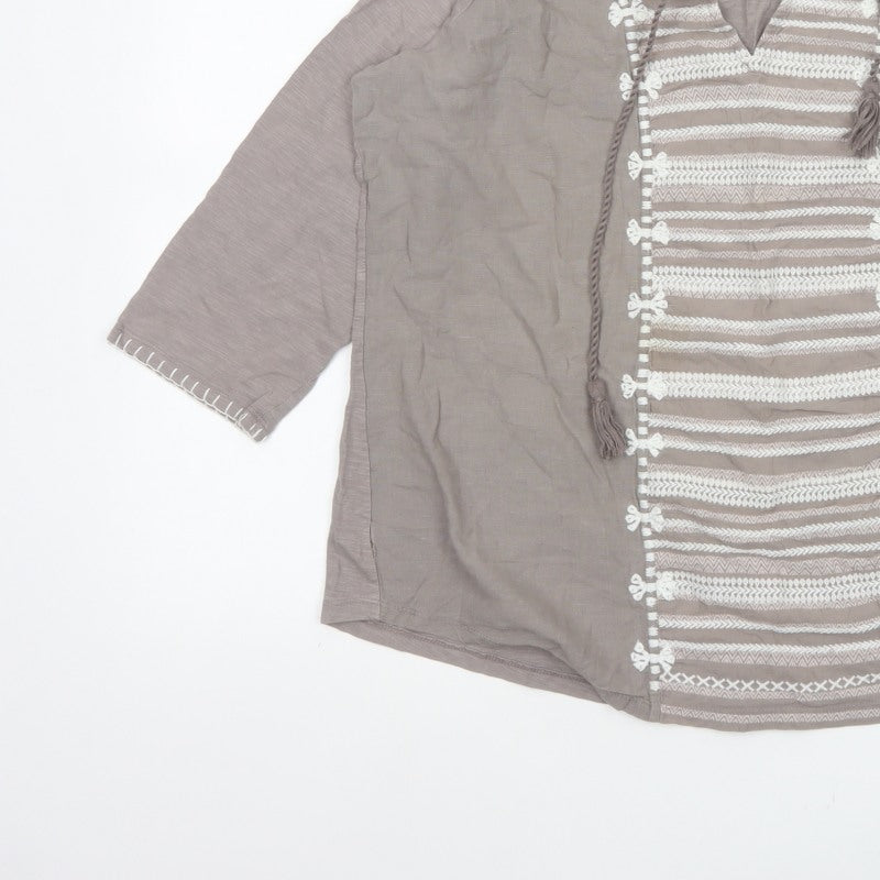 FatFace Women’s Grey Size 18 Boho Embroidered Tassel Tunic Blouse