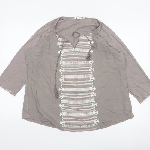 FatFace Women’s Grey Size 18 Boho Embroidered Tassel Tunic Blouse