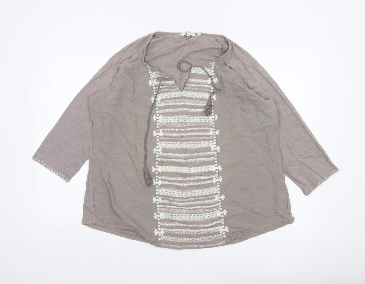 FatFace Women’s Grey Size 18 Boho Embroidered Tassel Tunic Blouse