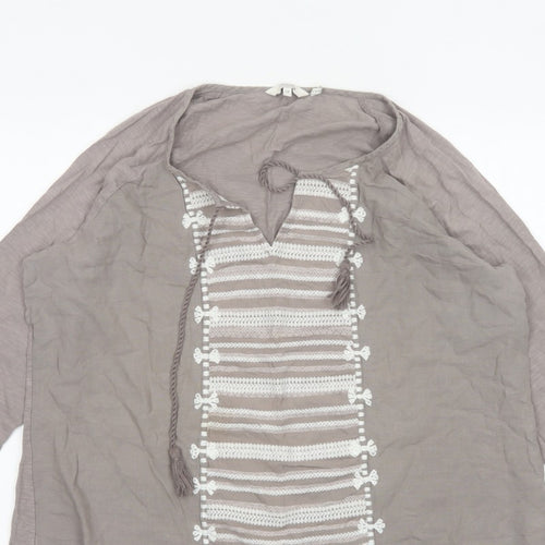FatFace Women’s Grey Size 18 Boho Embroidered Tassel Tunic Blouse