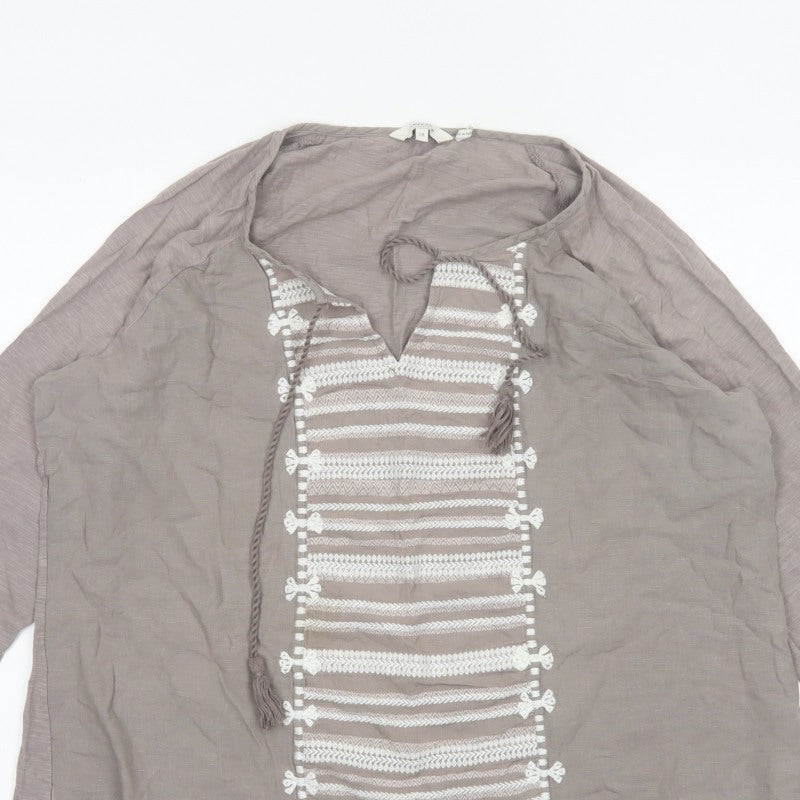FatFace Women’s Grey Size 18 Boho Embroidered Tassel Tunic Blouse