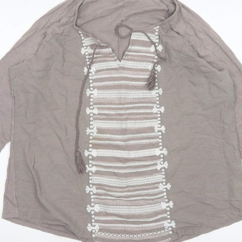FatFace Women’s Grey Size 18 Boho Embroidered Tassel Tunic Blouse