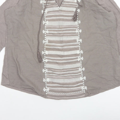 FatFace Women’s Grey Size 18 Boho Embroidered Tassel Tunic Blouse
