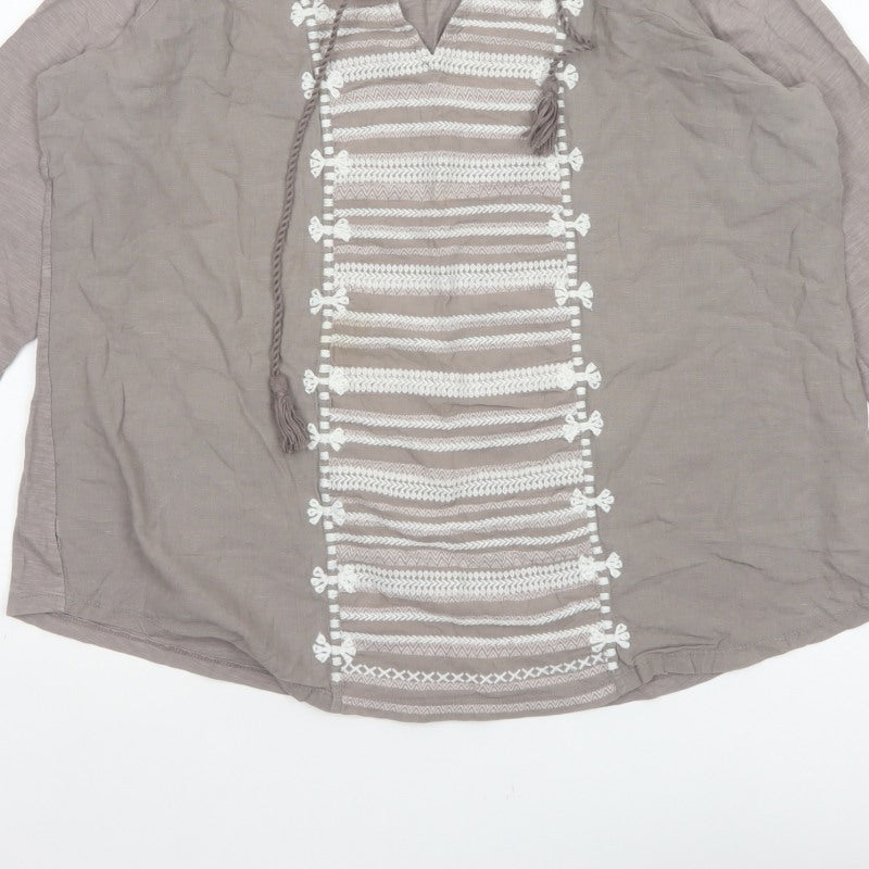 FatFace Women’s Grey Size 18 Boho Embroidered Tassel Tunic Blouse