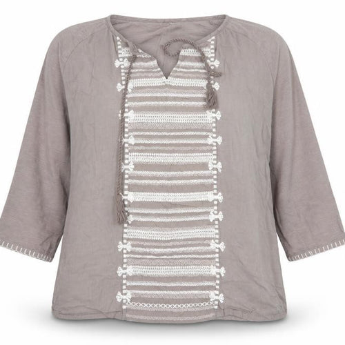FatFace Women’s Grey Size 18 Boho Embroidered Tassel Tunic Blouse