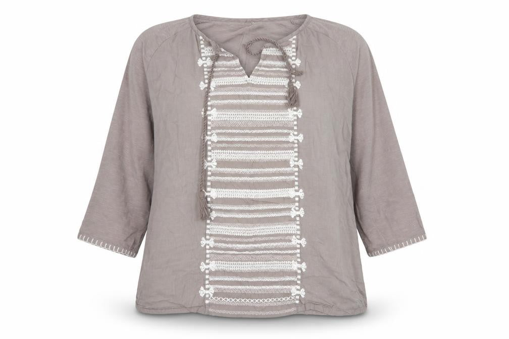 FatFace Women’s Grey Size 18 Boho Embroidered Tassel Tunic Blouse
