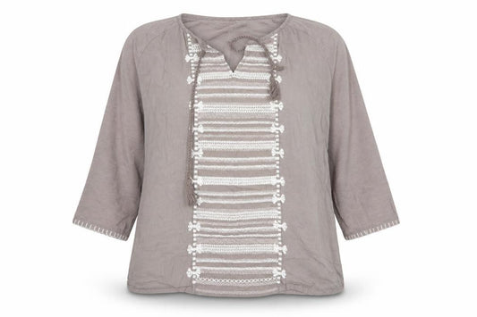 FatFace Women’s Grey Size 18 Boho Embroidered Tassel Tunic Blouse