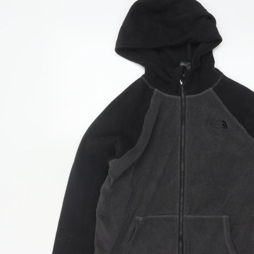 The North Face Boys XL Black Grey Full Zip Fleece Hoodie Logo