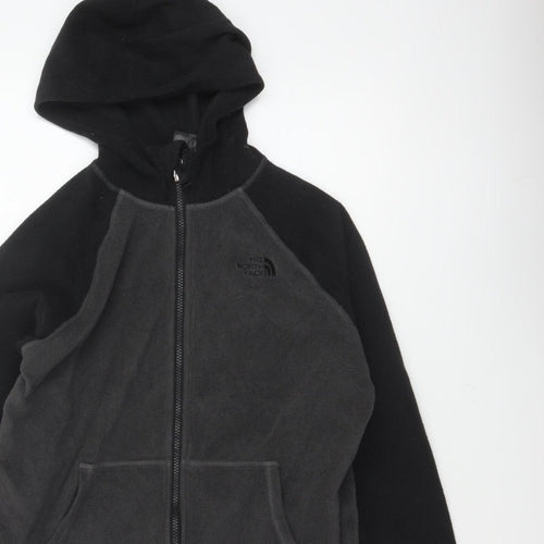 The North Face Boys XL Black Grey Full Zip Fleece Hoodie Logo