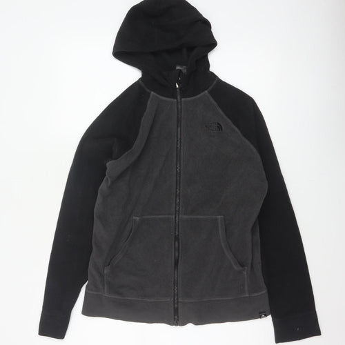 The North Face Boys XL Black Grey Full Zip Fleece Hoodie Logo