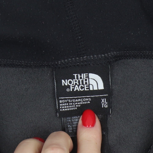 The North Face Boys XL Black Grey Full Zip Fleece Hoodie Logo