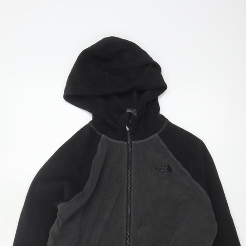 The North Face Boys XL Black Grey Full Zip Fleece Hoodie Logo