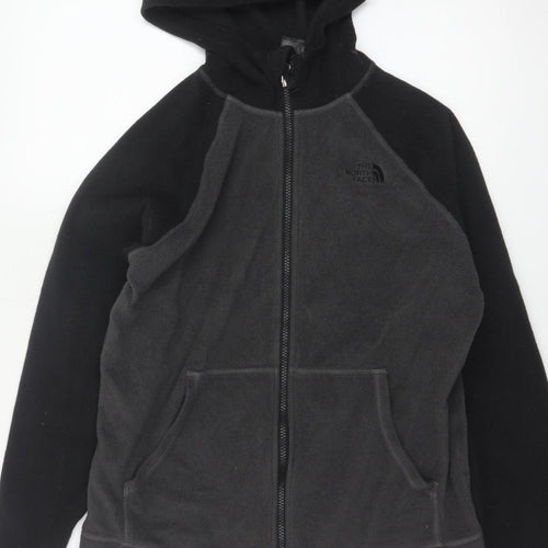 The North Face Boys XL Black Grey Full Zip Fleece Hoodie Logo