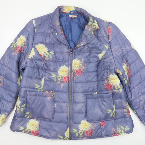 Joe Browns Women’s Blue Floral Puffer Jacket UK 24 Quilted Padded