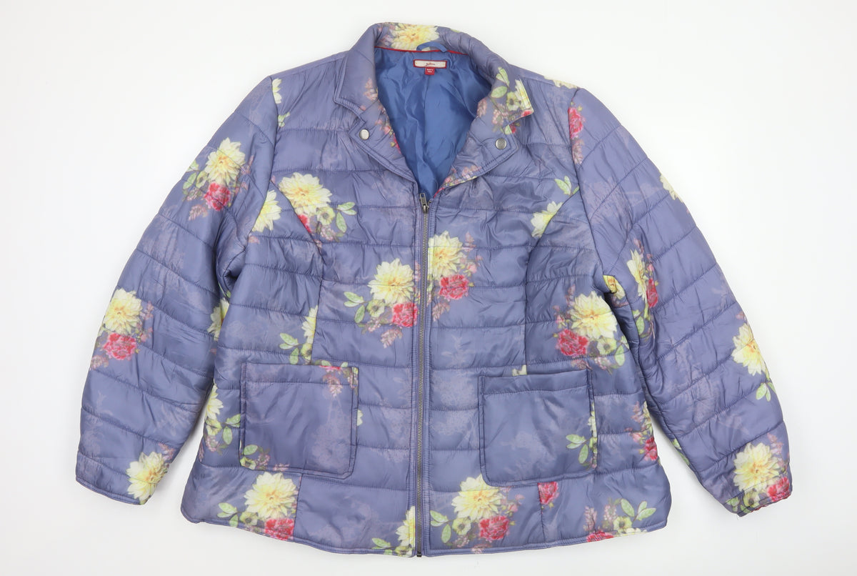 Joe Browns Women’s Blue Floral Puffer Jacket UK 24 Quilted Padded