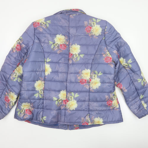Joe Browns Women’s Blue Floral Puffer Jacket UK 24 Quilted Padded
