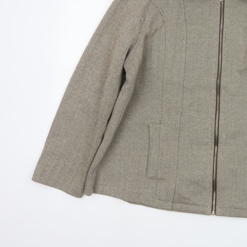 Marks & Spencer Women Brown UK 20 Herringbone Zip Jacket Collared