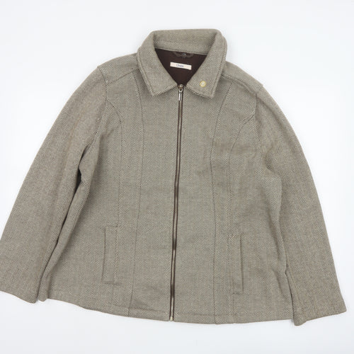 Marks & Spencer Women Brown UK 20 Herringbone Zip Jacket Collared