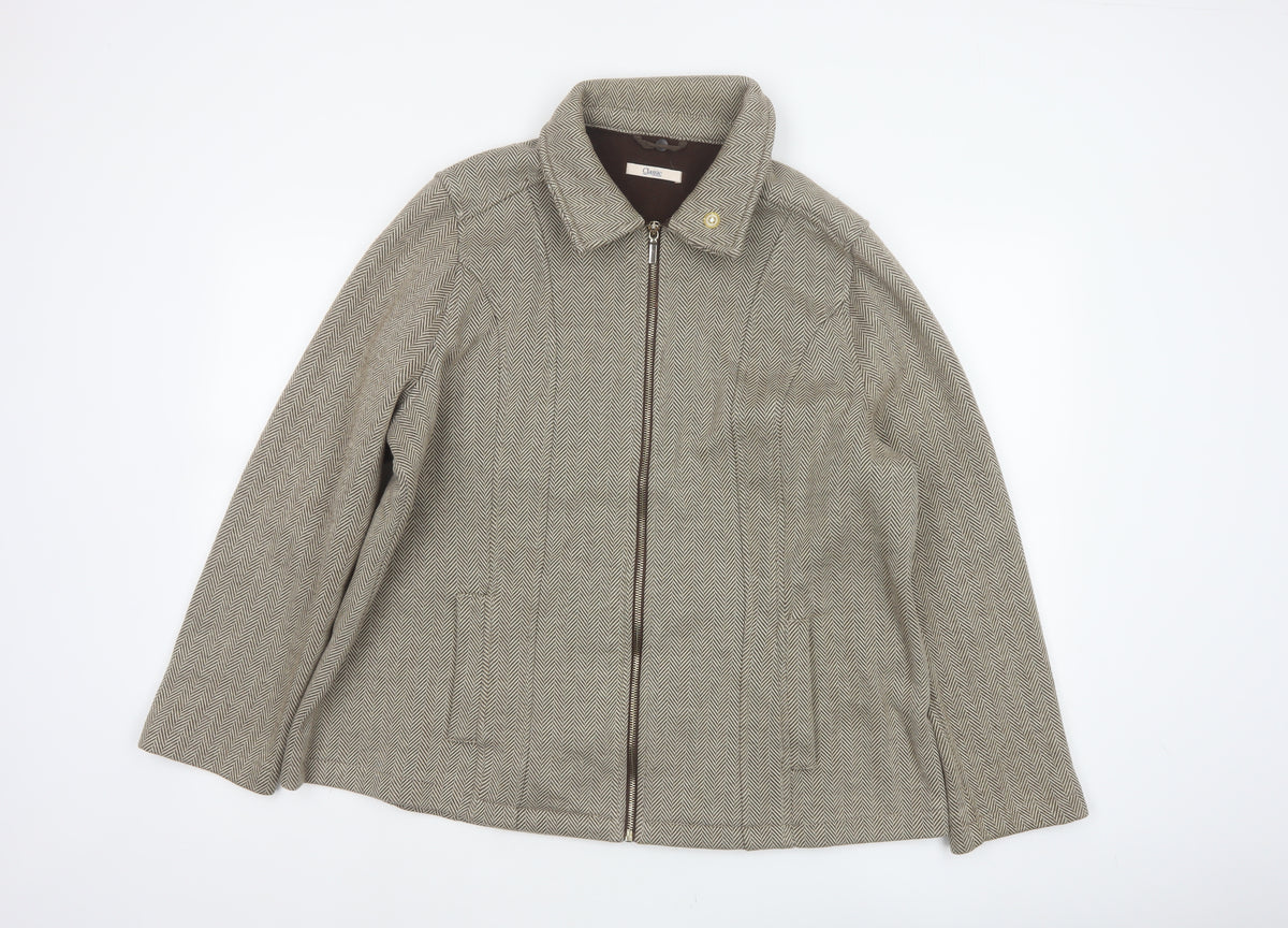 Marks & Spencer Women Brown UK 20 Herringbone Zip Jacket Collared