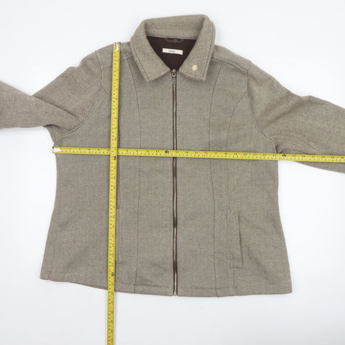 Marks & Spencer Women Brown UK 20 Herringbone Zip Jacket Collared