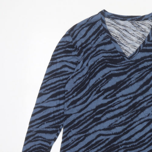 Marks & Spencer Women Blue Zebra Print V-Neck Jersey Top UK 14
