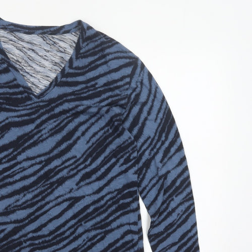 Marks & Spencer Women Blue Zebra Print V-Neck Jersey Top UK 14