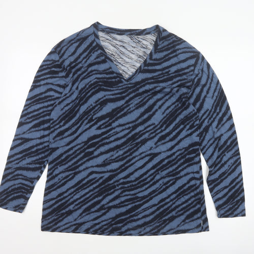 Marks & Spencer Women Blue Zebra Print V-Neck Jersey Top UK 14