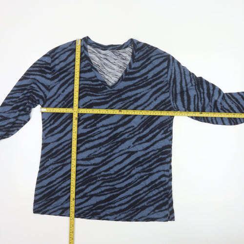 Marks & Spencer Women Blue Zebra Print V-Neck Jersey Top UK 14